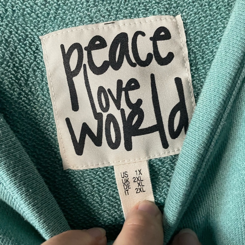 Peace Love World French Terry Soft Jade Hi Low Hem Pullover 1X